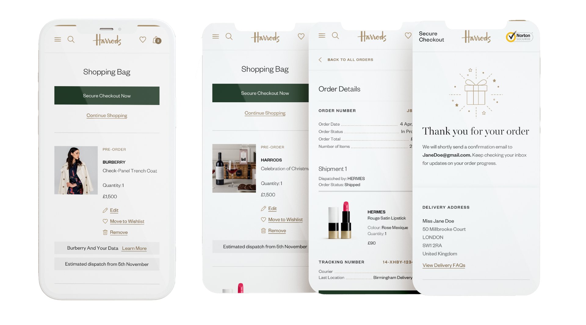 Harrods pre-order UX design screens
